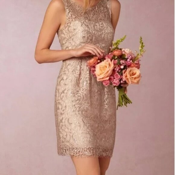 Jenny Yoo BDHLN Collection Sandstone Lace Cocktail Dress Size 6 - Picture 2 of 7